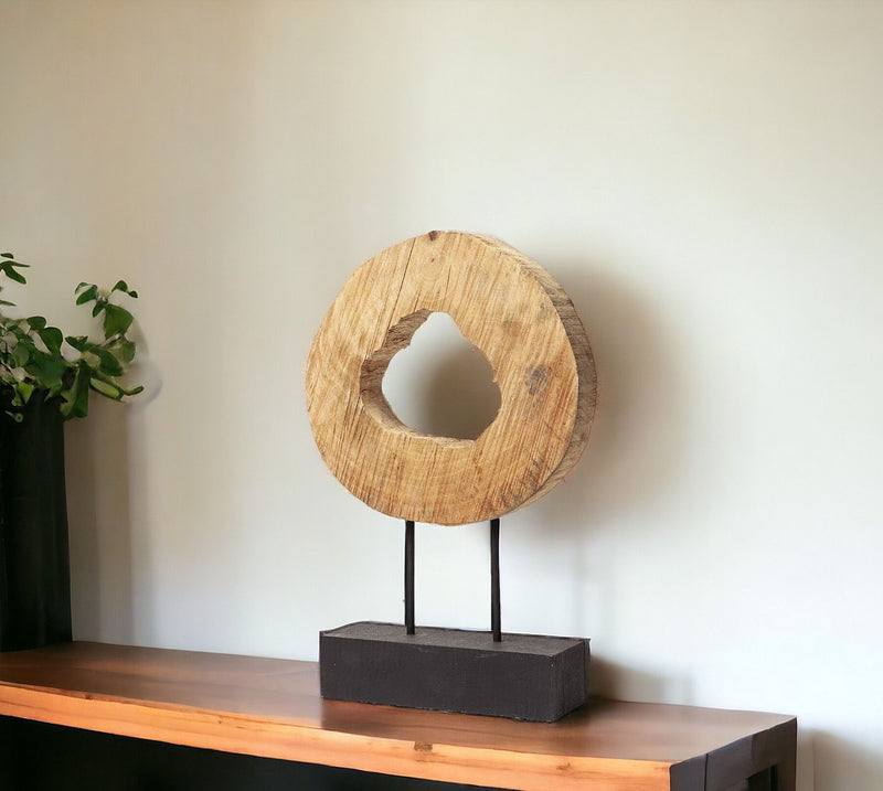 Log Cross Section Tabletop Sculpture - Brown / Black