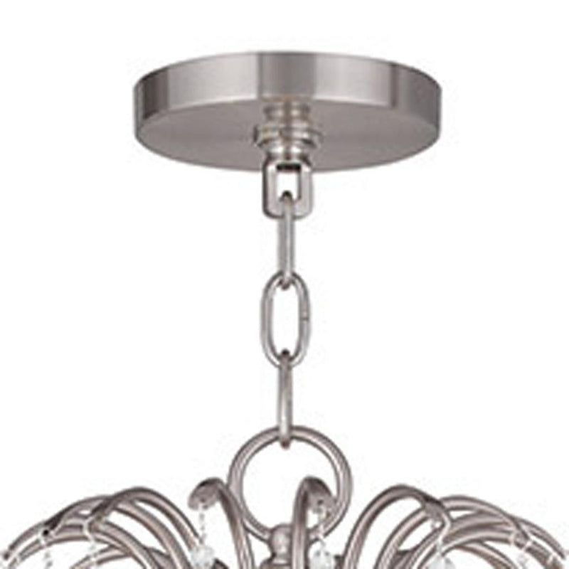 33" Eight Light Metal Dimmable Chandelier With Shades - Nickel / Clear