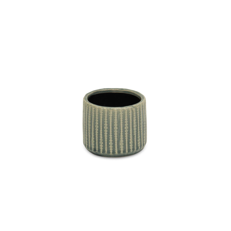 Striped Round Pot Planter - Beige / Green
