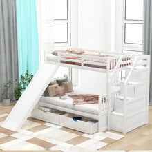 Load image into Gallery viewer, Bunk Bed With Storage Staircase, Slide, Desk, Drawers, And Shelves

