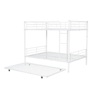 Full Over Full Metal Bunk Bed with Trundle, White