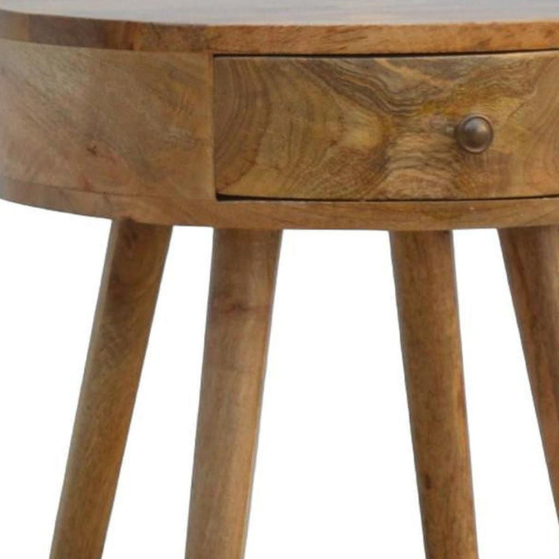 Solid Wood Round Two Drawer Nightstand - Oak