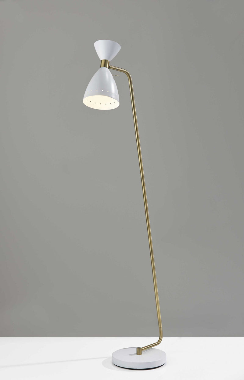 Task Floor Lamp With White Metal Cone Shade - Brass
