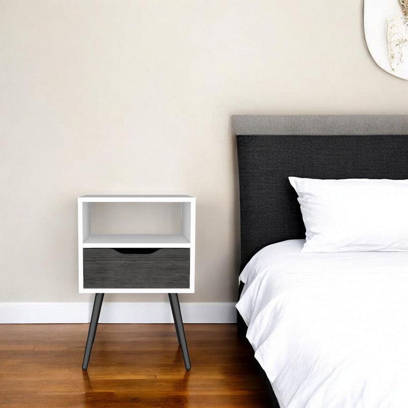 Modern Bedroom Nightstand - Smokey Oak And White
