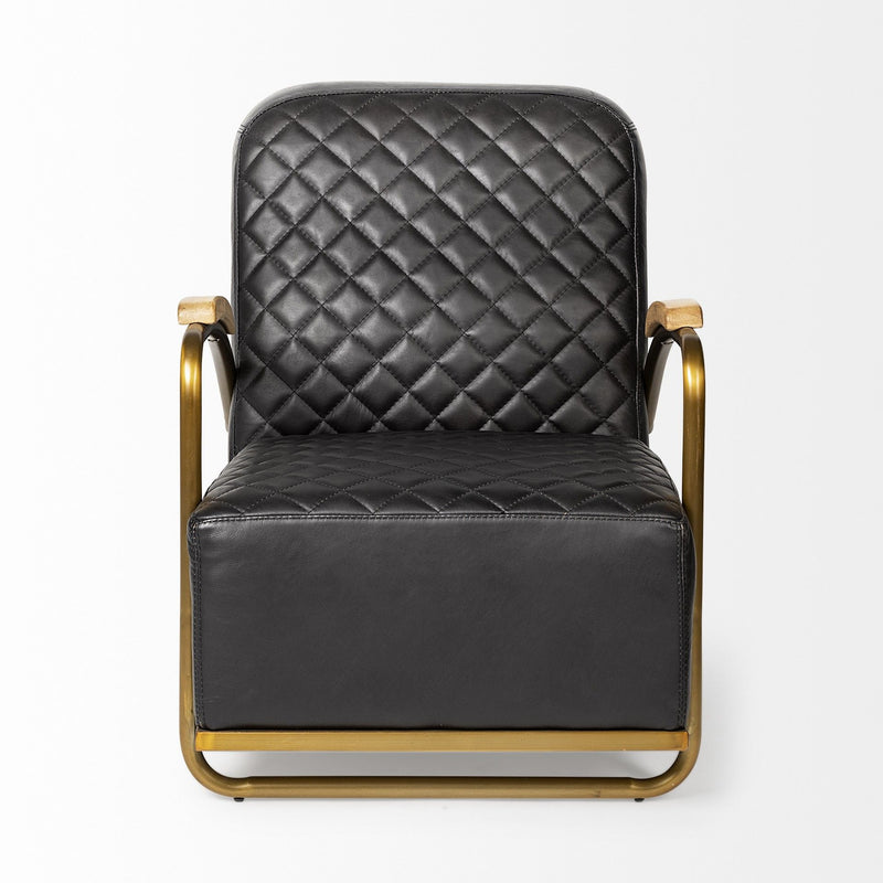 Leather Lounge Chair - Black / Gold