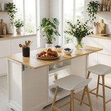 Load image into Gallery viewer, Drop Leaf Kitchen Island With Storage, Power Outlet &amp; Pet Bowl Drawer - White / Light Oak
