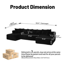 Load image into Gallery viewer, Modular U-Shaped Sectional Sofa, 4 Seater Chaise Lounge With Reversible Design Striped - Black
