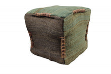 Load image into Gallery viewer, Jute Cube Pouf Ottoman - Green And Brown
