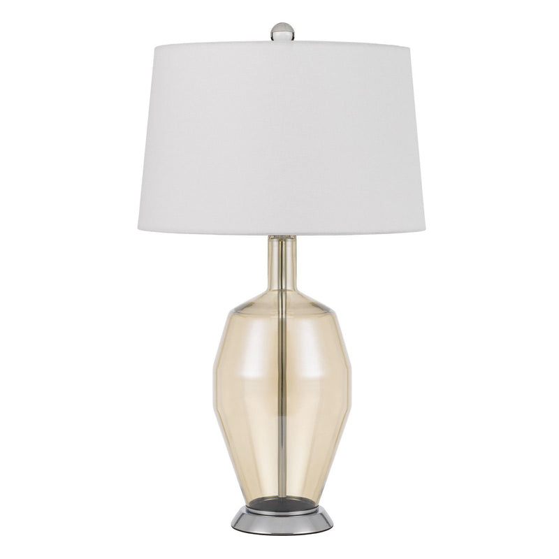 Metal Round Table Lamp With White Drum Shade - Nickel
