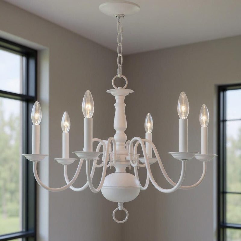 Six Light Dimmable Chandelier With Shades - White