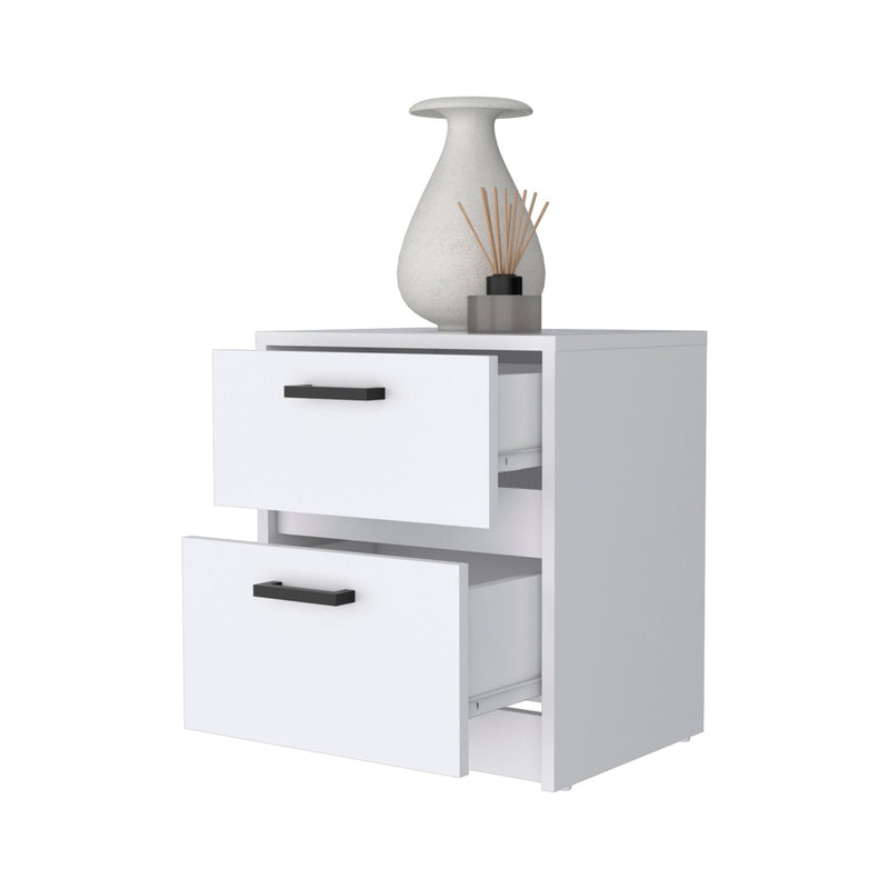 15.7" x 12.7" x 18.6" Two Drawer Nightstand With Integrated Tech - White