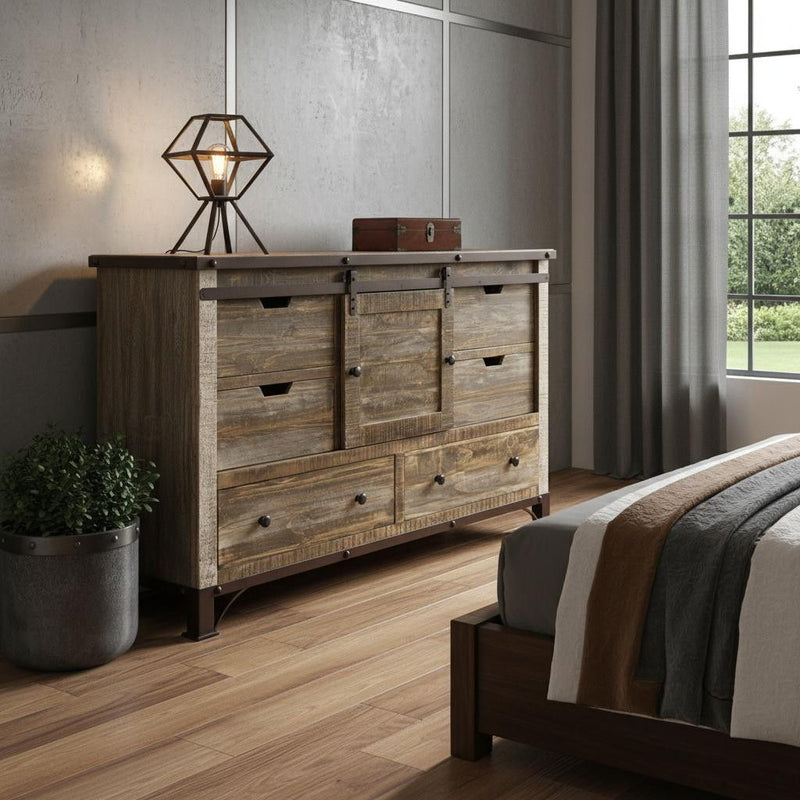Solid Wood Six Drawer ,Triple Dresser - Brown