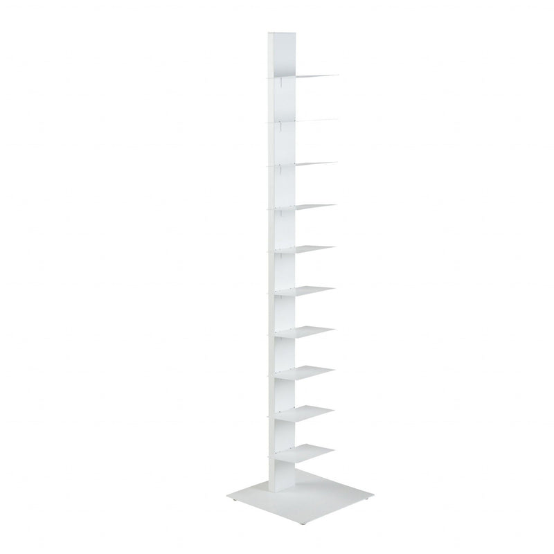 Ten Shelf Modern Tower Bookcase - White