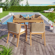 Load image into Gallery viewer, Outdoor Dining Set 1 Table 4 Chairs (Set of 5) - Teak / Beige
