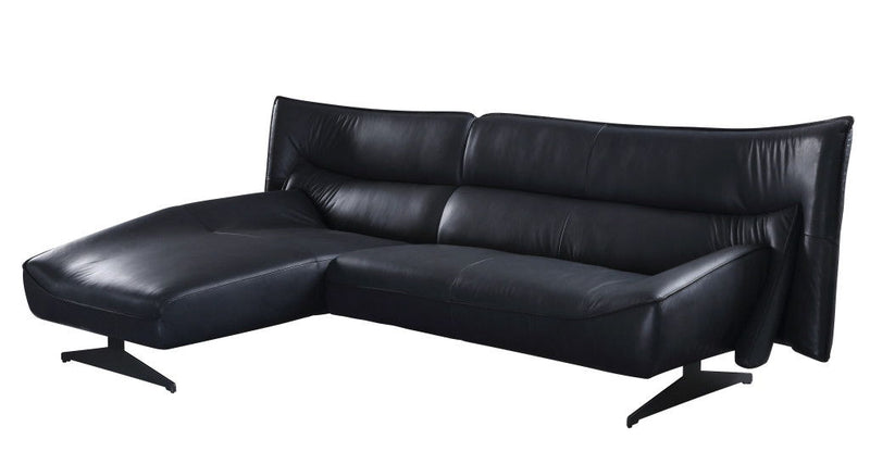 Top Grain Leather L Shaped Two Piece Sofa Chaise Sectional - Dark Gray