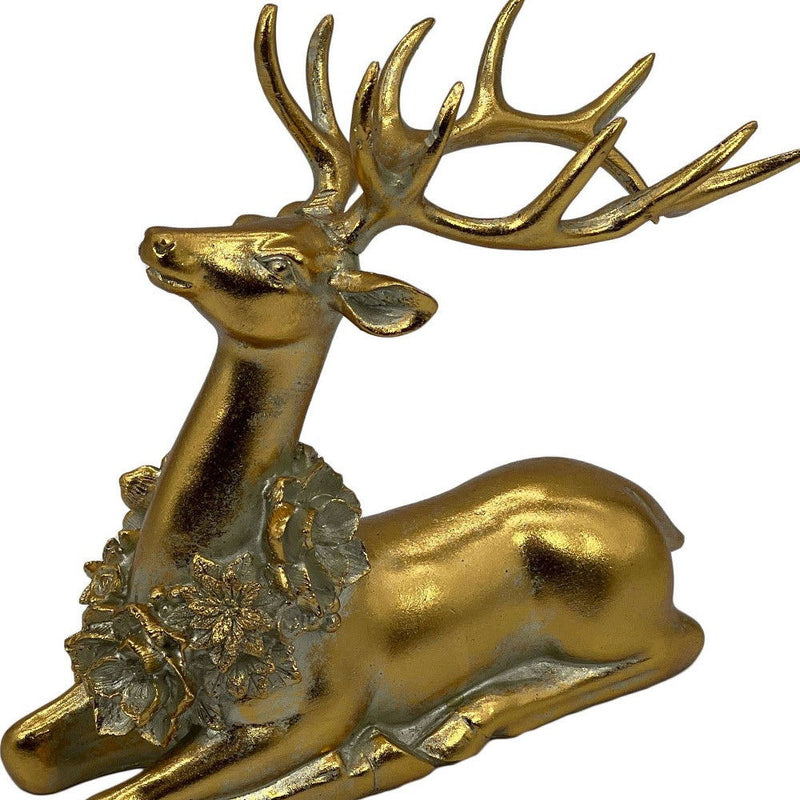 Reindeer Christmas Figurine Tabletop Sculpture - Gold