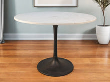 Load image into Gallery viewer, 40" Rounded Marble And Iron Pedestal Base Dining Room Table - White
