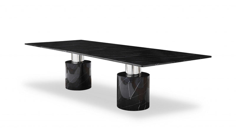 120" Marble Double Pedestal Base Dining Table - Black