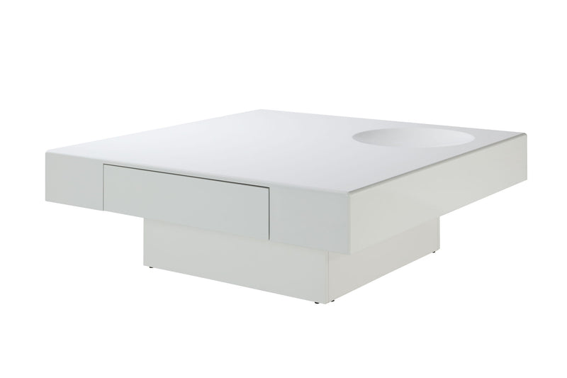 Wood Square Pedestal Coffee Table With Drawer - White