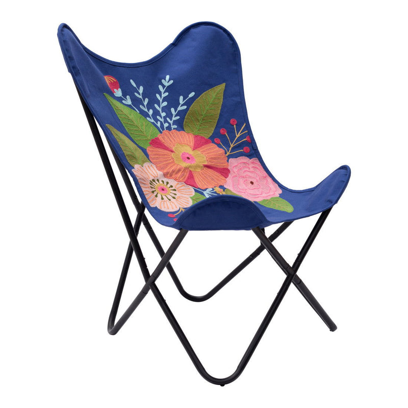 Tropical Oversized Flowers Butterfly Chair - Blue And Black