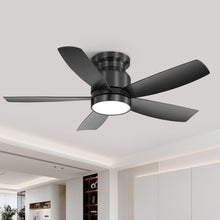 Load image into Gallery viewer, Flush Mount Ceiling Fan With 18W LED Light And Remote Control Blades - Black
