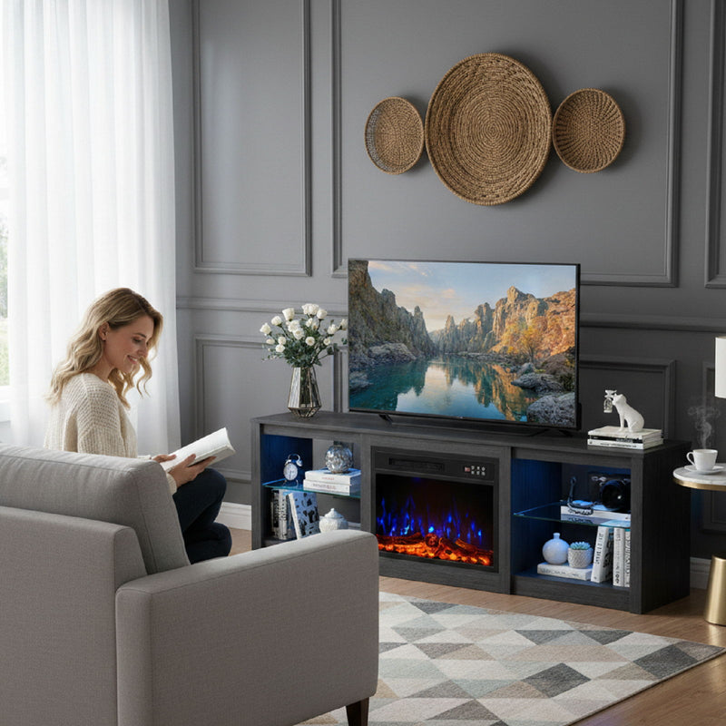 Wood Fireplace Entertainment Center With Fireplace (723797) - Black