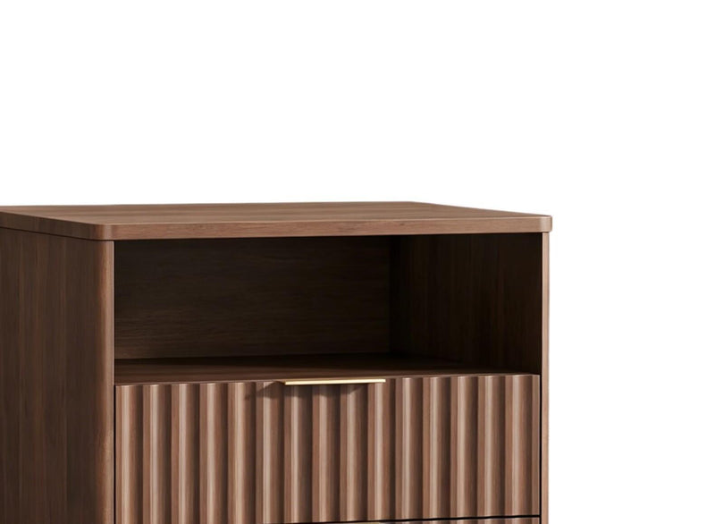 Wood Ribbed Texture Two Drawer Nightstand - Brown