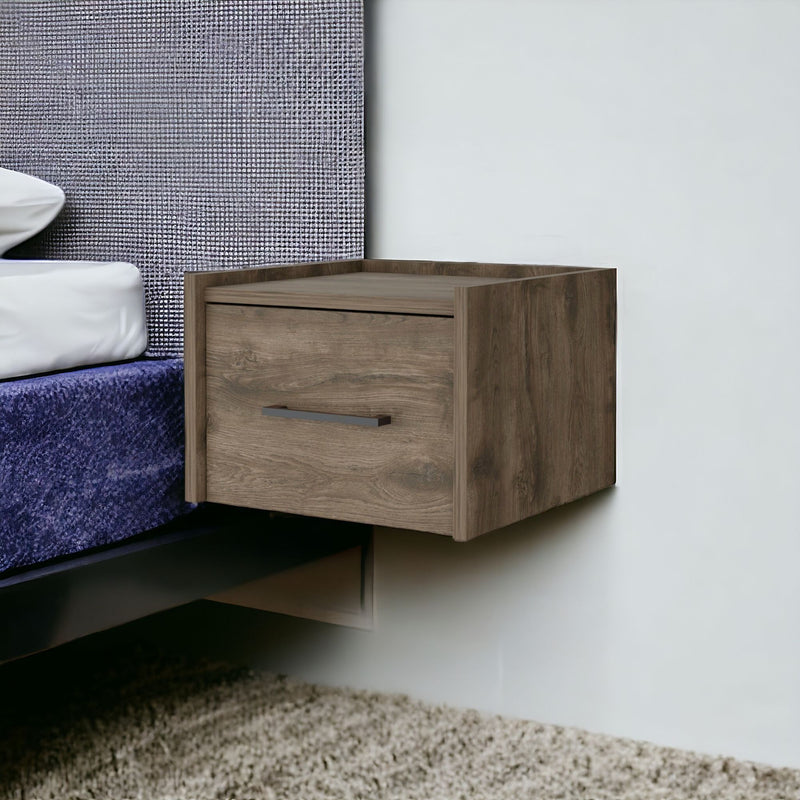 10" One Drawer Faux Wood Floating Nightstand - Brown