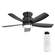 Load image into Gallery viewer, Flush Mount Ceiling Fan With LED Light 22W And Remote Control Blades For Indoor Use - Black
