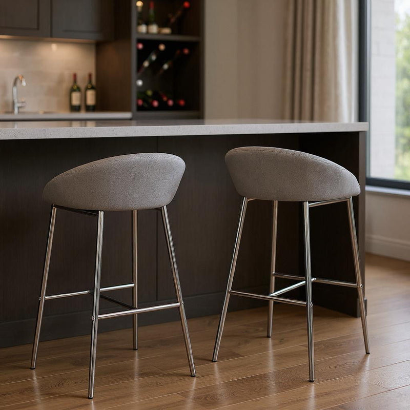 30" Metal Low Back Bar Chairs (Set of 2) - Gray And Silver
