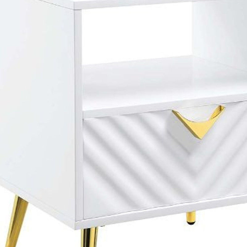 Manufactured Wood And Metal Rectangular End Table With Drawer And Shelf - White