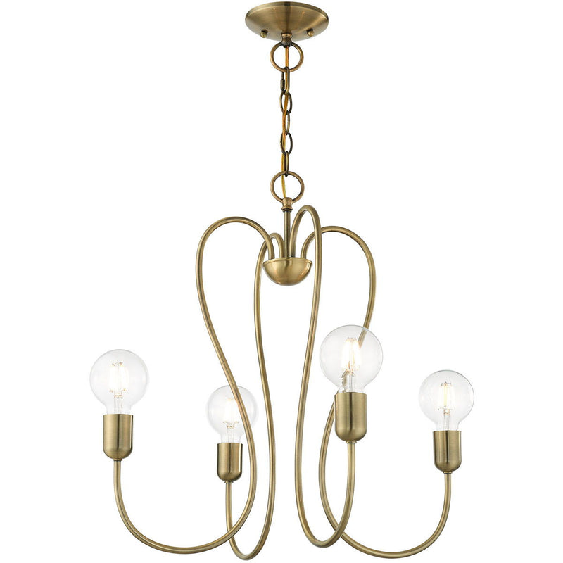 22" Four Light Dimmable Chandelier With Shades - Antiqued Brass