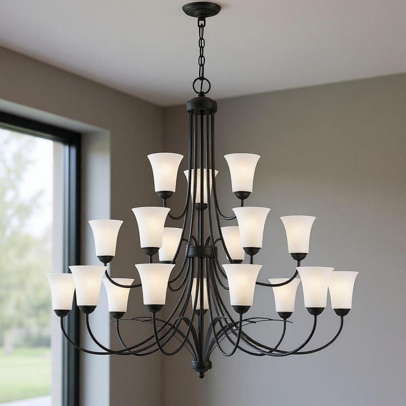 42" Multi Light Dimmable Chandelier With Shades - Black