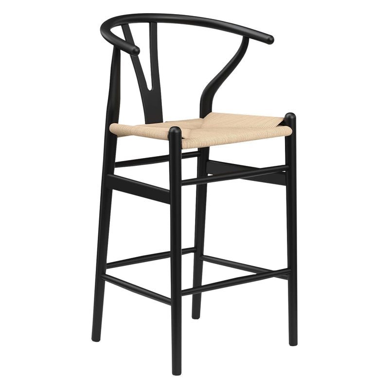27" Solid Wood Counter Height Bar Chair - Beige / Black