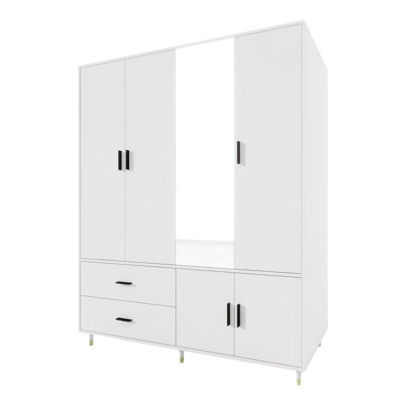 71" Mirro Five Door Two Drawer Combo Dresser - White