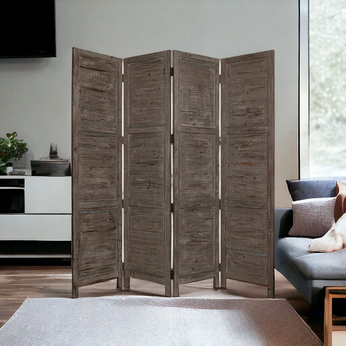 Folding Four Panel Screen Room Divider - Dark Brown