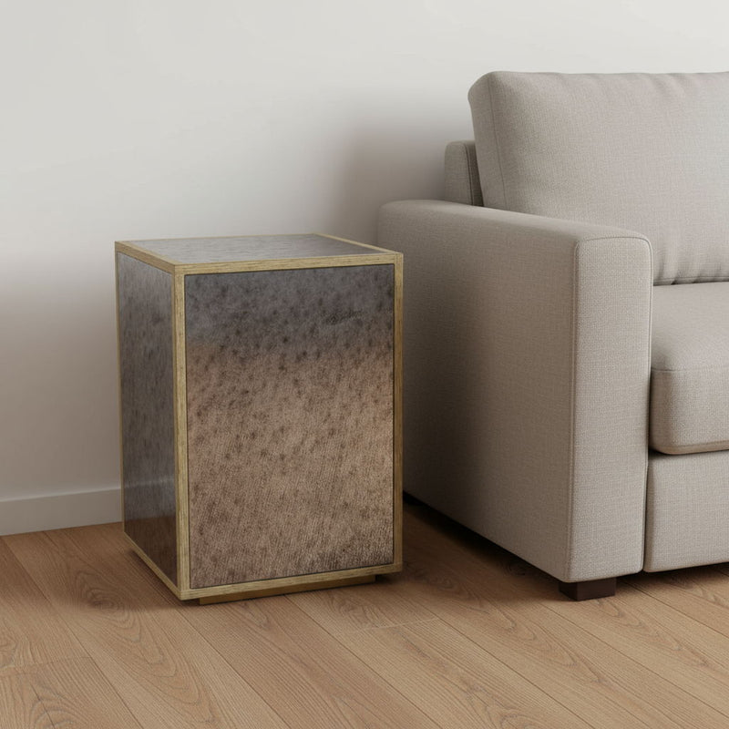 Mirrored Glass Block End Table - Silver / Gold
