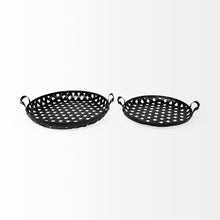 Load image into Gallery viewer, Round Metal Indoor Outdoor Tray With Handles (Set of 2) - Black
