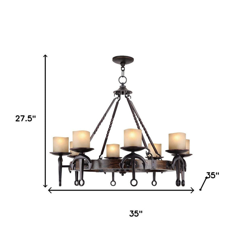 Eight Light Resin Dimmable Chandelier With Shades - Bronze / Cream
