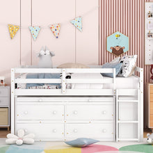 Load image into Gallery viewer, Loft Bed With Retractable Writing Desk And 4 Drawers, With Lateral Portable Desk And Shelves
