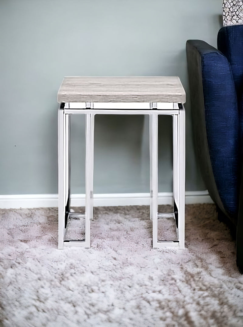 Manufactured Wood And Metal Square End Table - Chrome And Natural Oak