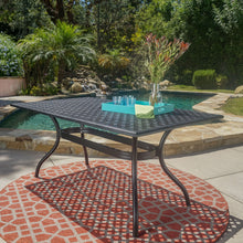 Load image into Gallery viewer, Outdoor Aluminum Dining Table With Lattice Design And Center Umbrella Hole - Black
