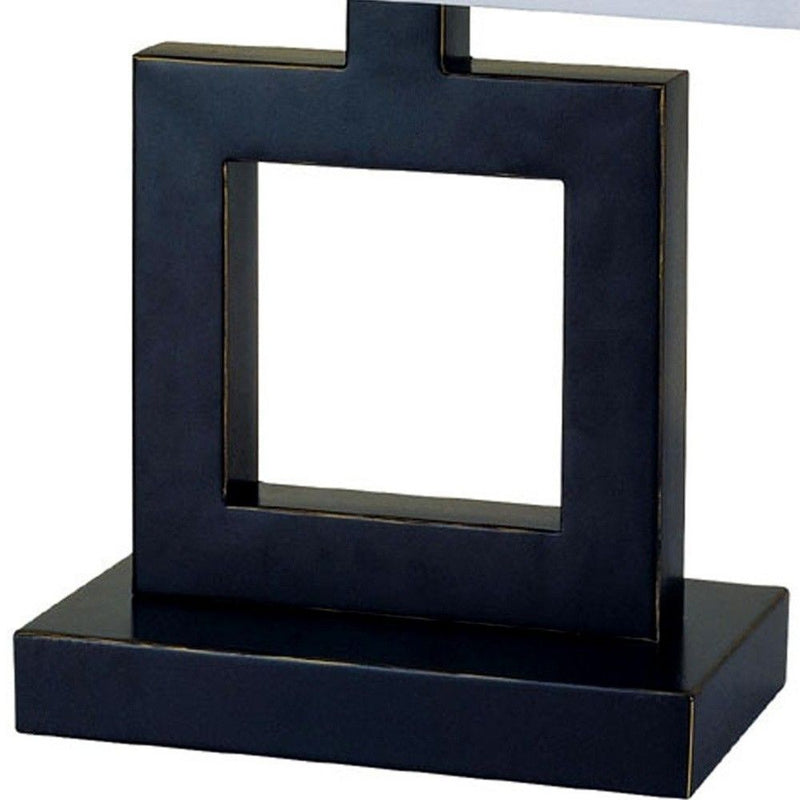 Open Square Table Lamp With White Rectangle Shade - Bronze