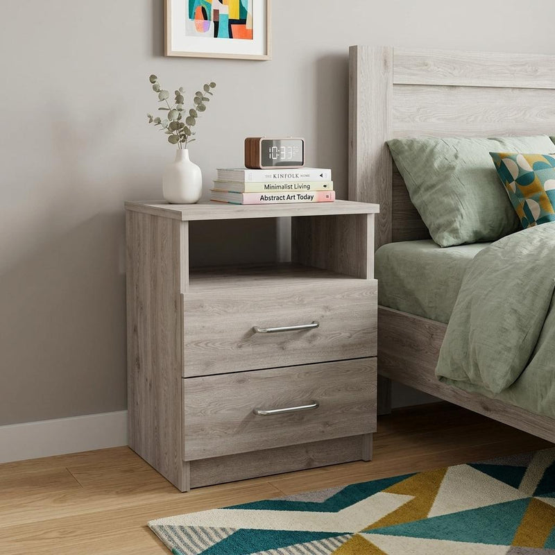 Wood Two Drawer Nightstand (534894) - Light Gray