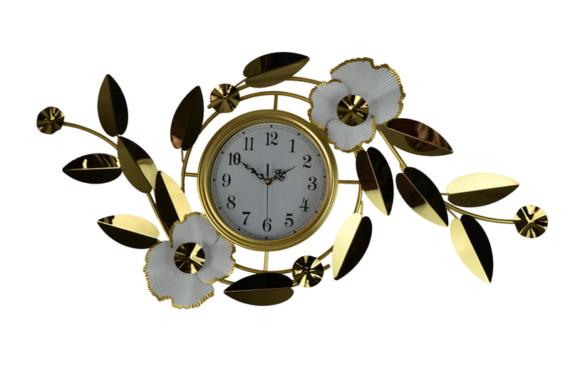 Silent Analog Floral Novelty Wall Clock (626359) - Gold / White