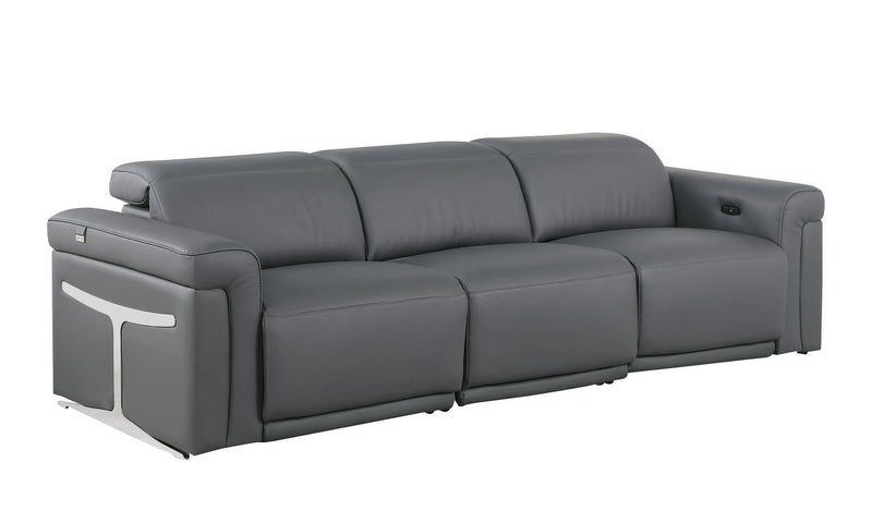 Top Grain Leather Reclining Metal USB Sofa (720430) - Dark Gray