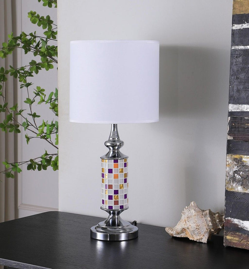 Bedside Table Lamp With Drum Shade - Silver / White