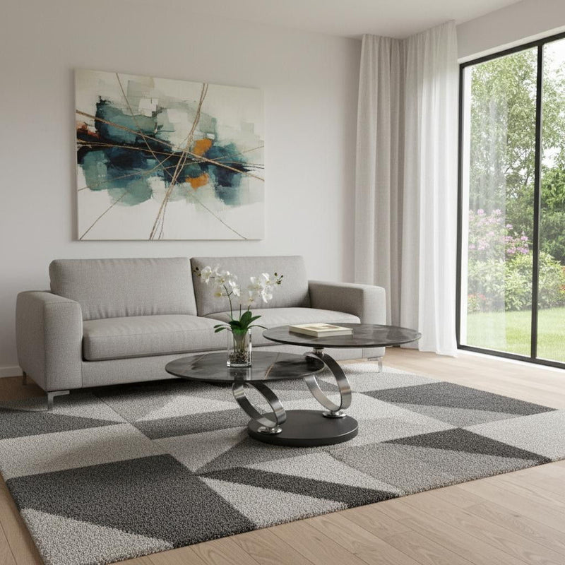 Ceramic Tile Metal Round Coffee Table - Black
