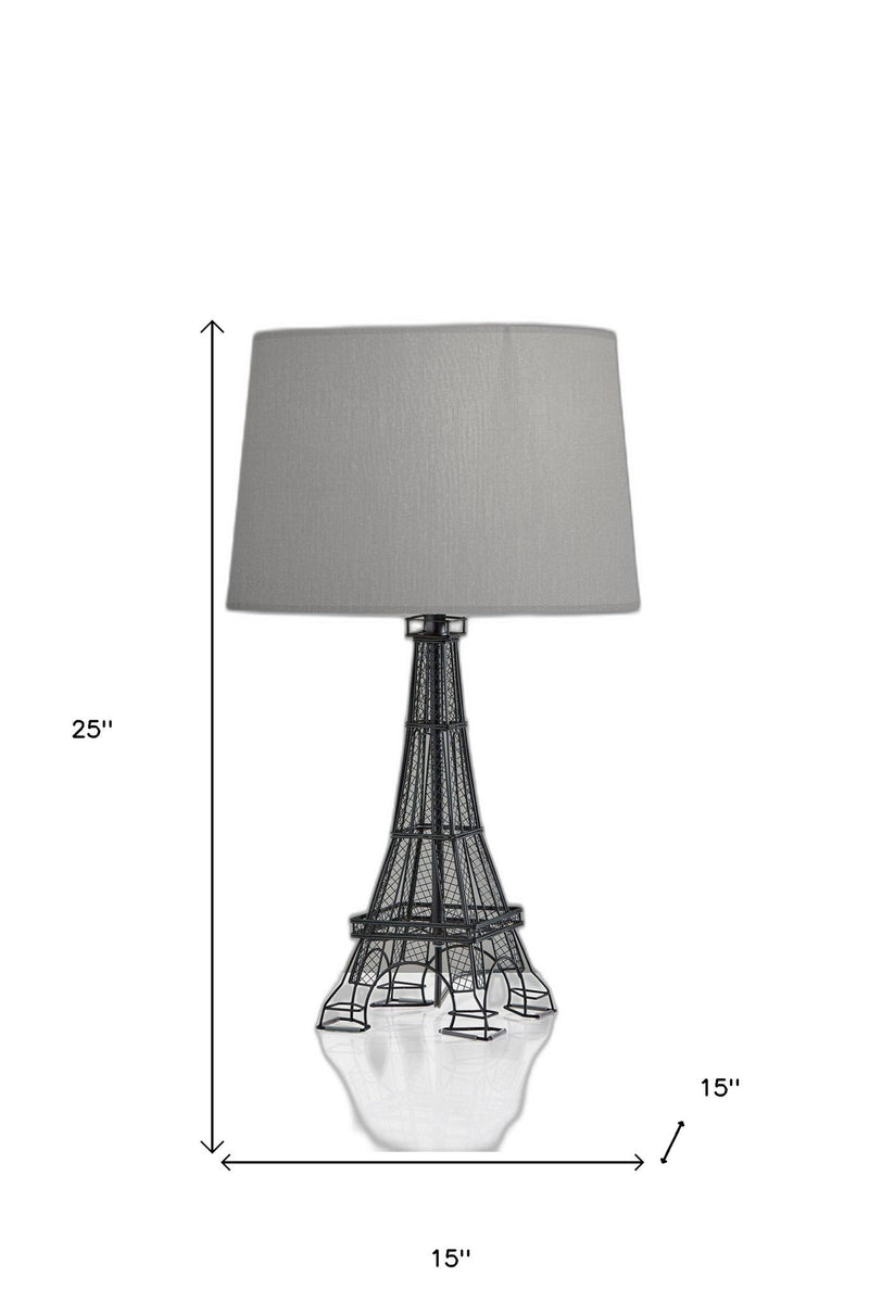 Acrylic Paris Desk Table Lamp With Gray Drum Shade - Black