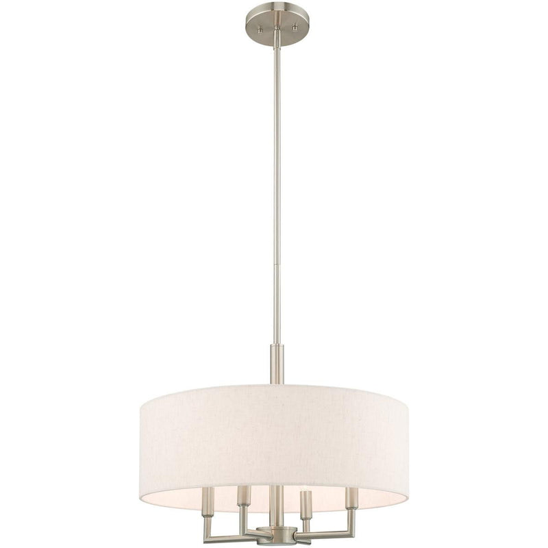 23" Four Light Metal Dimmable Chandelier With Shades - Nickel / Cream